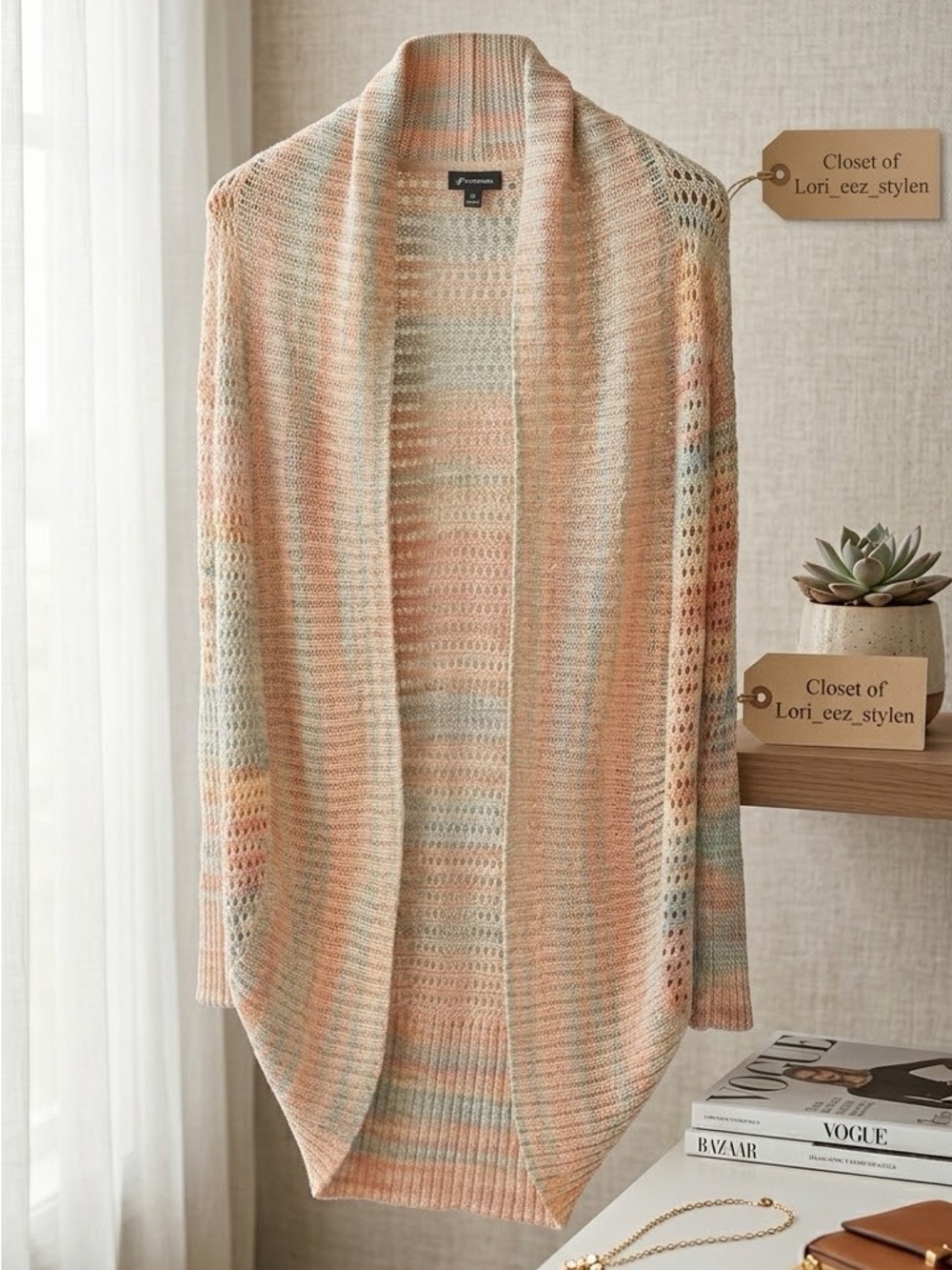 Ada Peach and Pastel Multi-Striped Open-Front Cardigan
